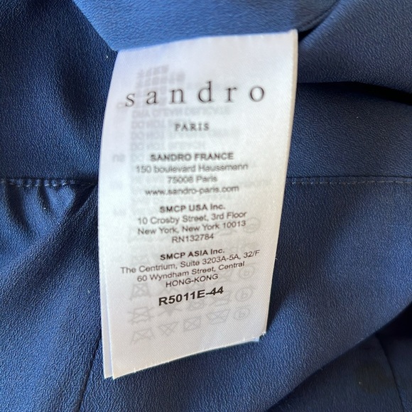 SANDRO Paris Navy WRAP Crepe Dress SHEER BACK - Picture 3 of 8